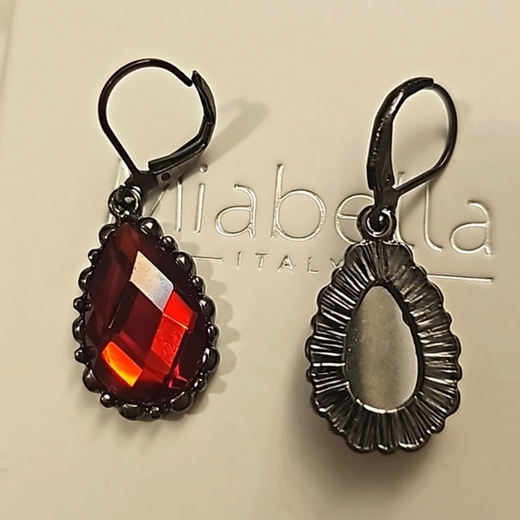 Vintage Joan Rivers Red Faceted Teardrop Cabochon Leverback Earrings - Picture 3 of 5